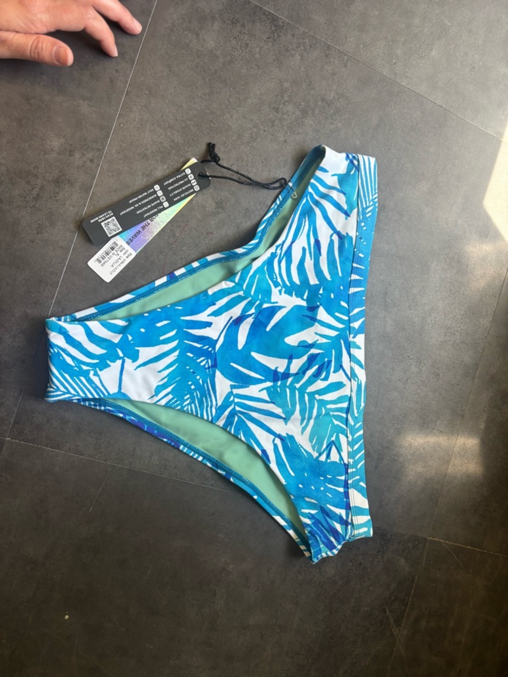 Jolyn Clothing Blue and White Tropical Print Bikini Bottoms